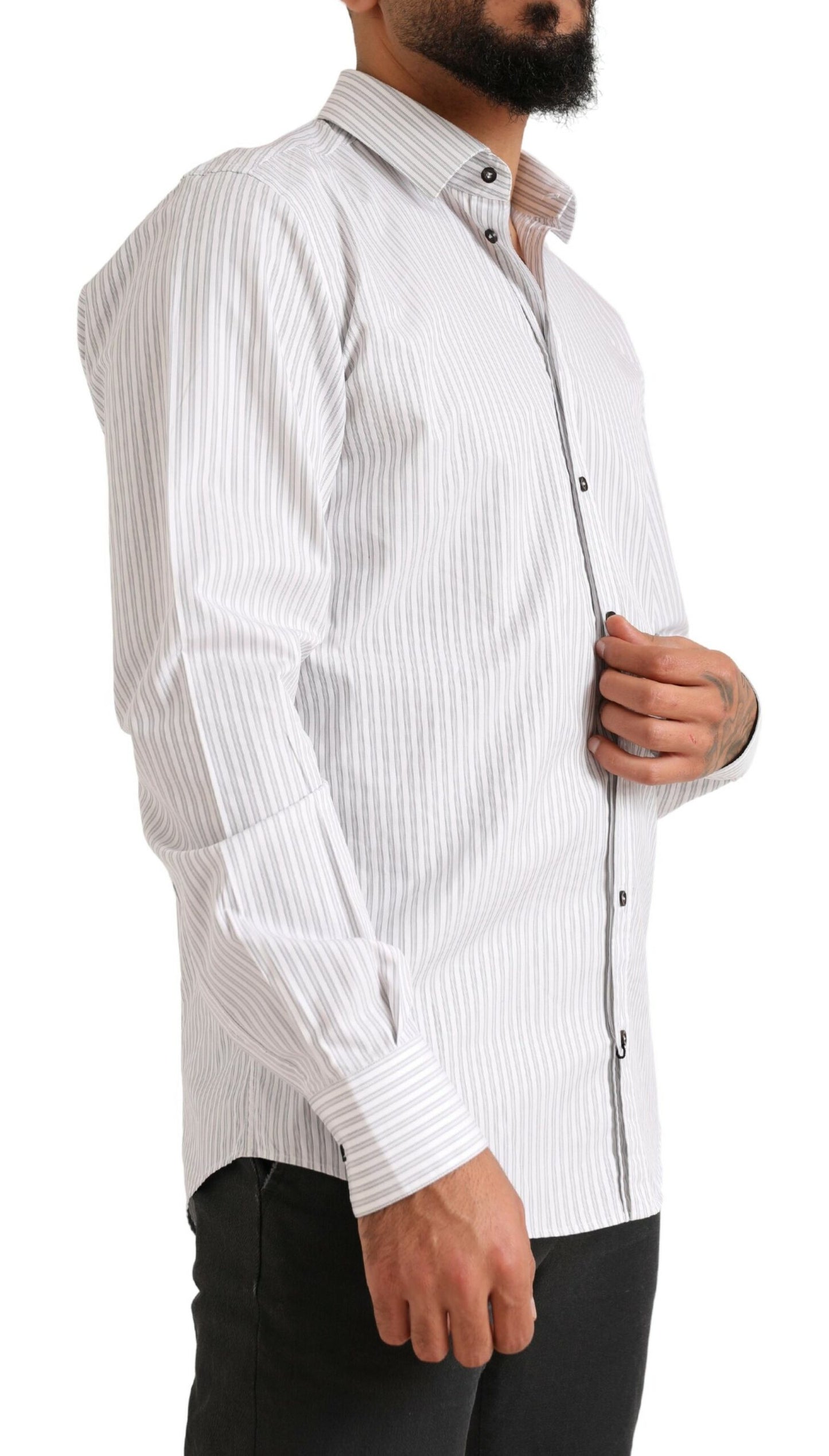 Dolce & Gabbana Elegante camisa de vestir de algodón a rayas blancas