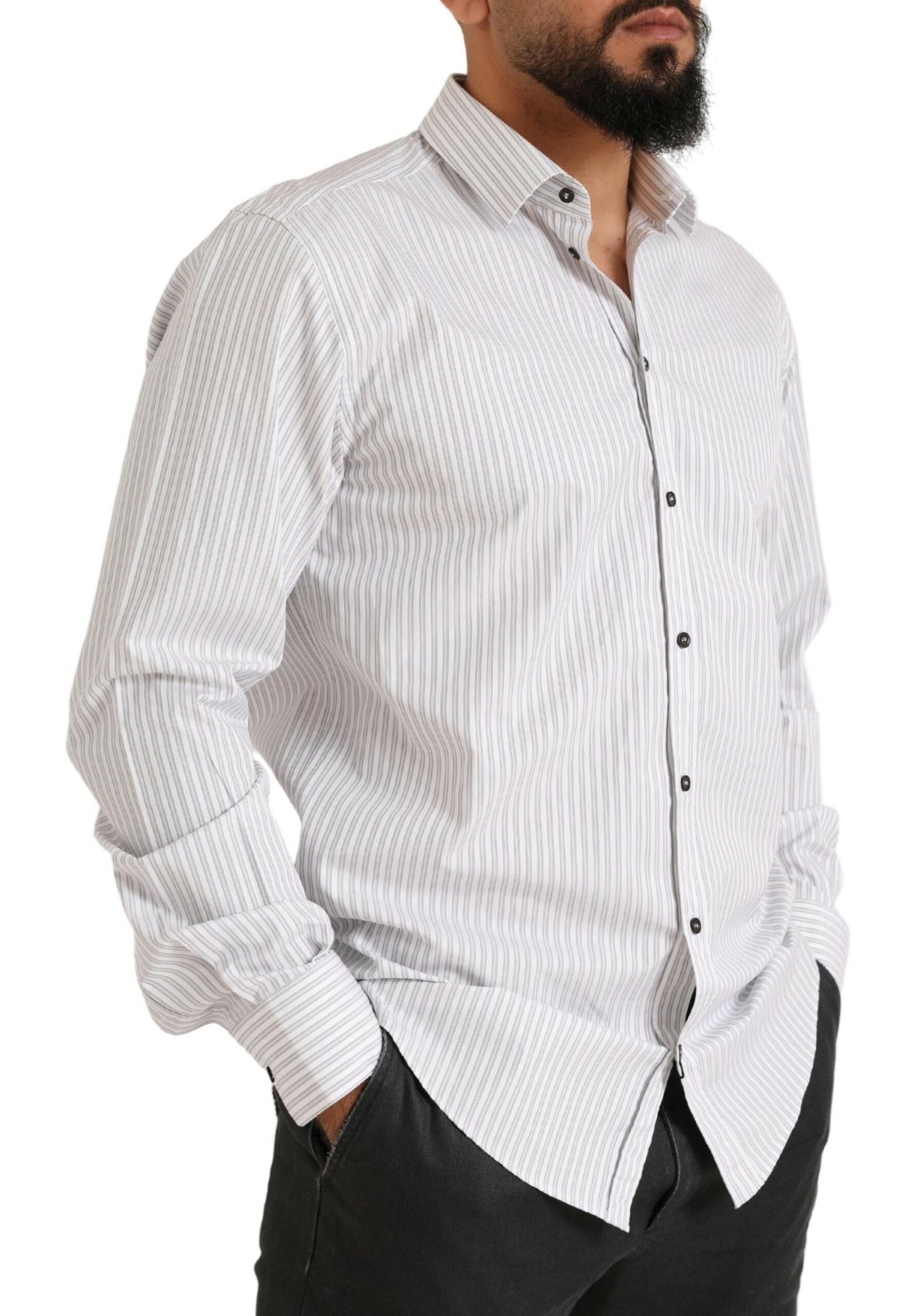 Dolce & Gabbana Elegante camisa de vestir de algodón a rayas blancas