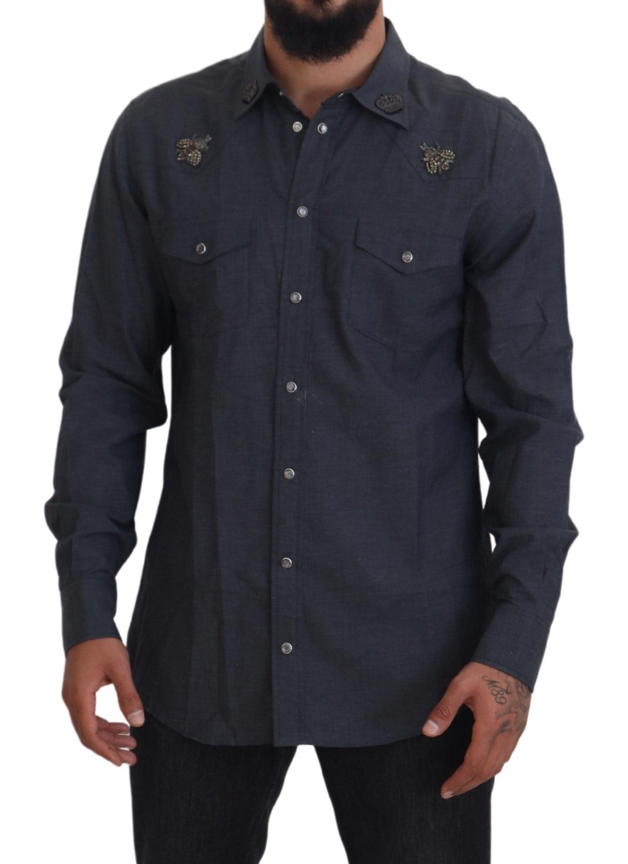 Dolce & Gabbana Camisa casual elegante de mezclilla azul slim-fit