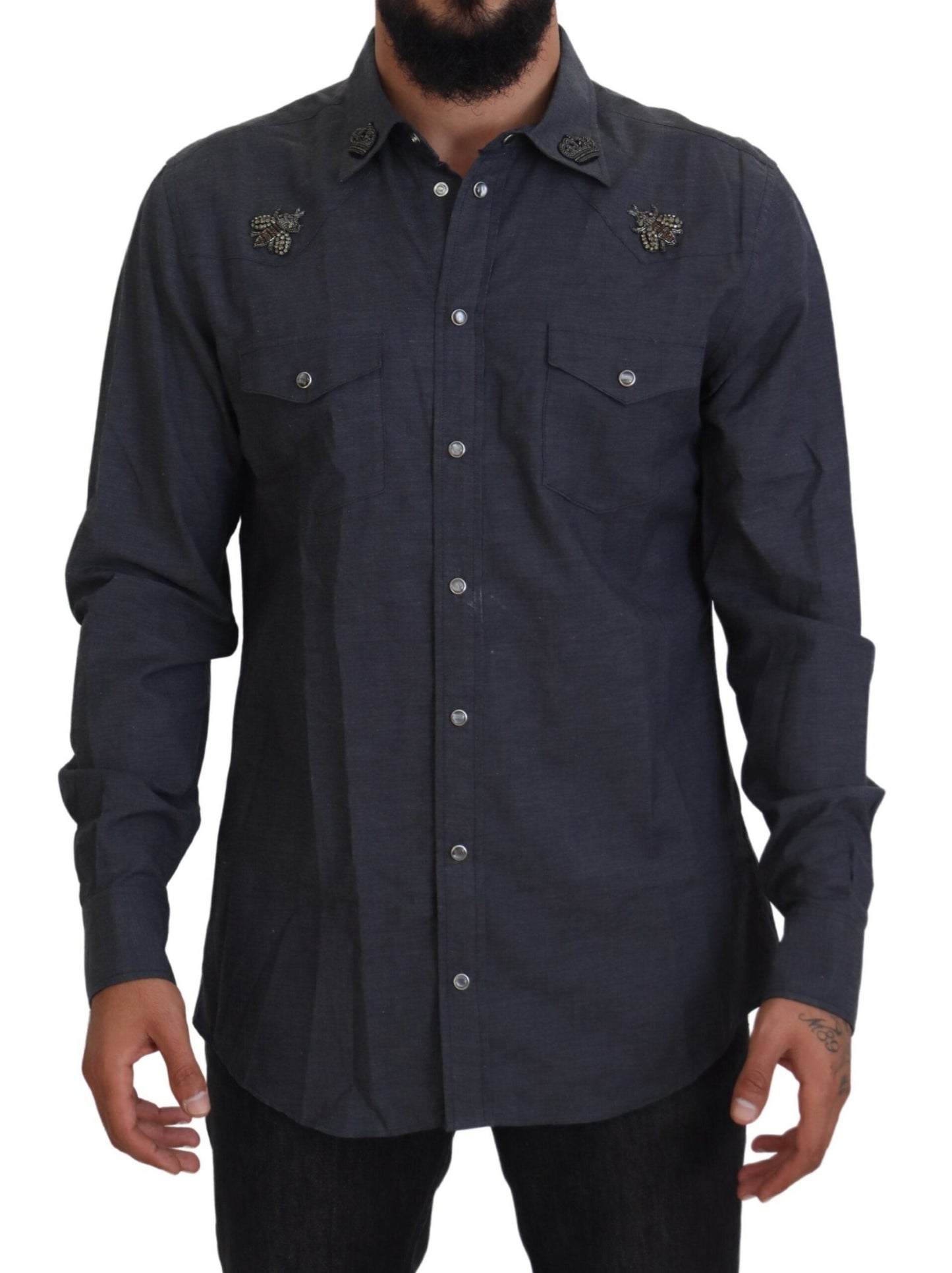 Dolce & Gabbana Camisa casual elegante de mezclilla azul slim-fit