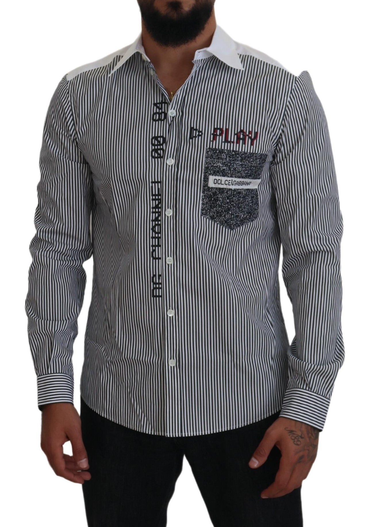 Dolce & Gabbana Camisa casual de rayas de corte slim con motivo de canal