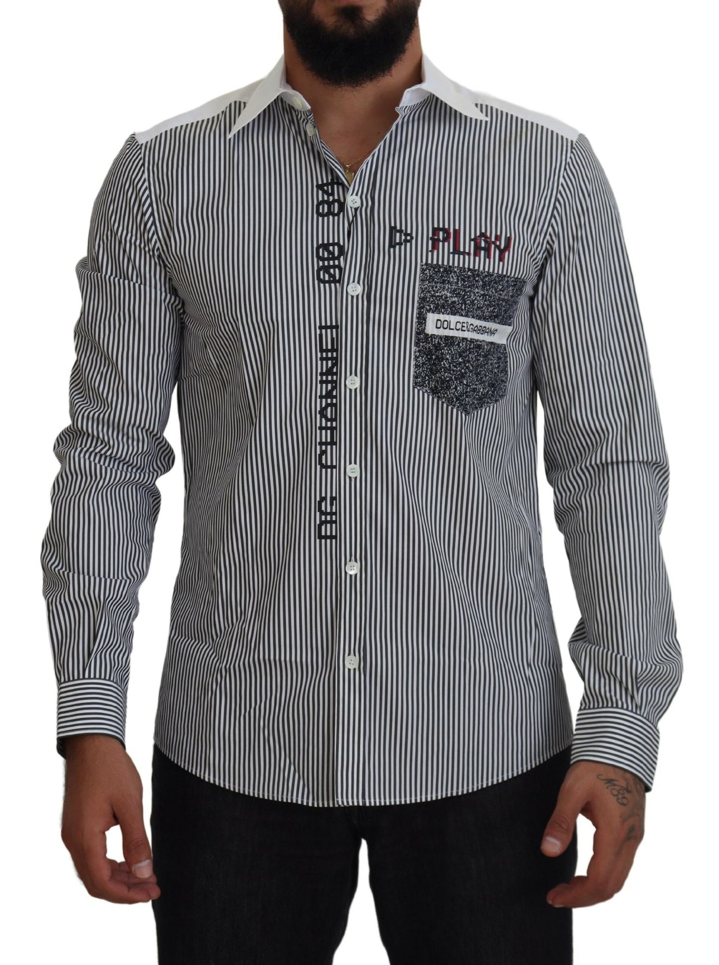 Dolce & Gabbana Camisa casual de rayas de corte slim con motivo de canal