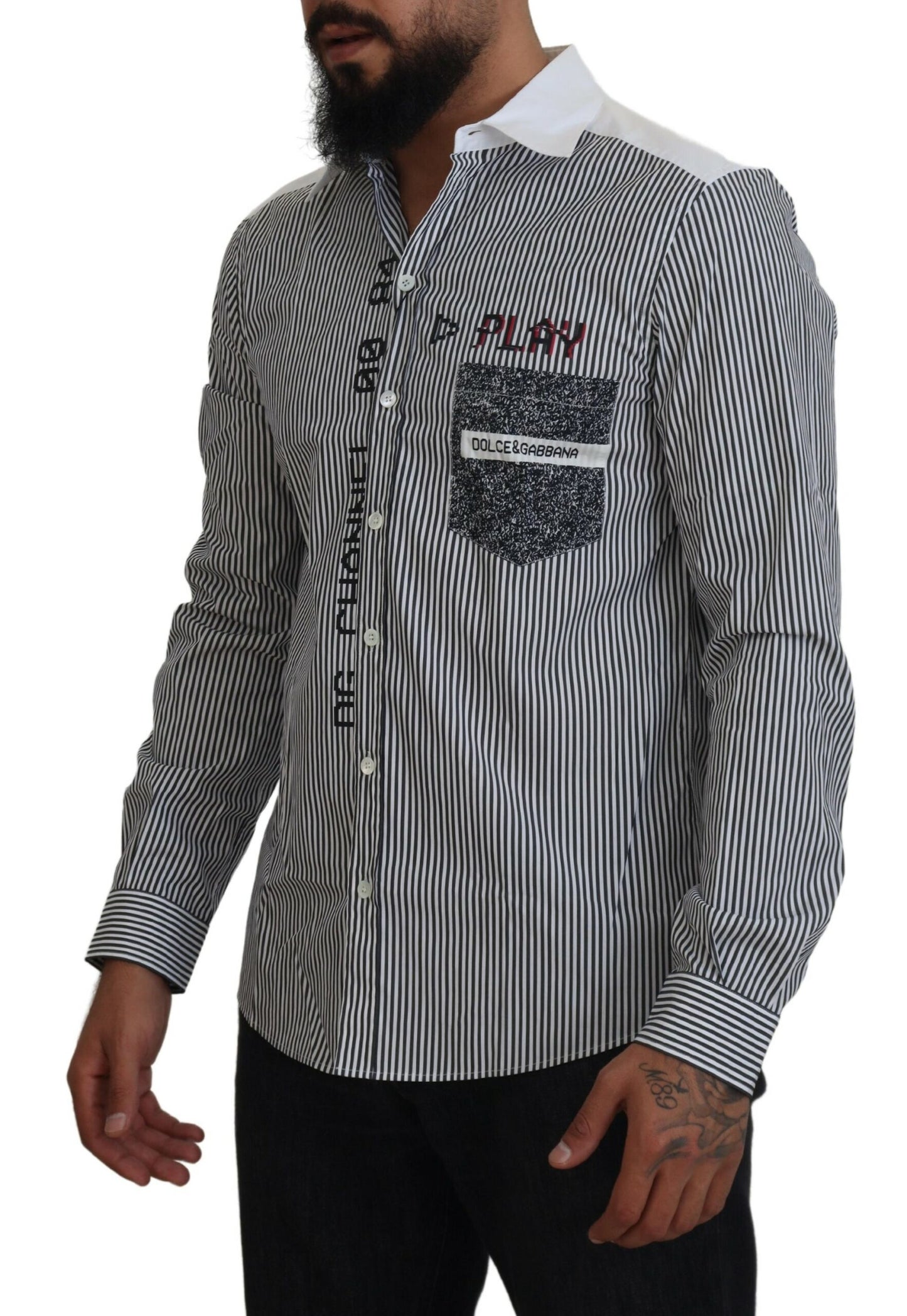Dolce & Gabbana Camisa casual de rayas de corte slim con motivo de canal