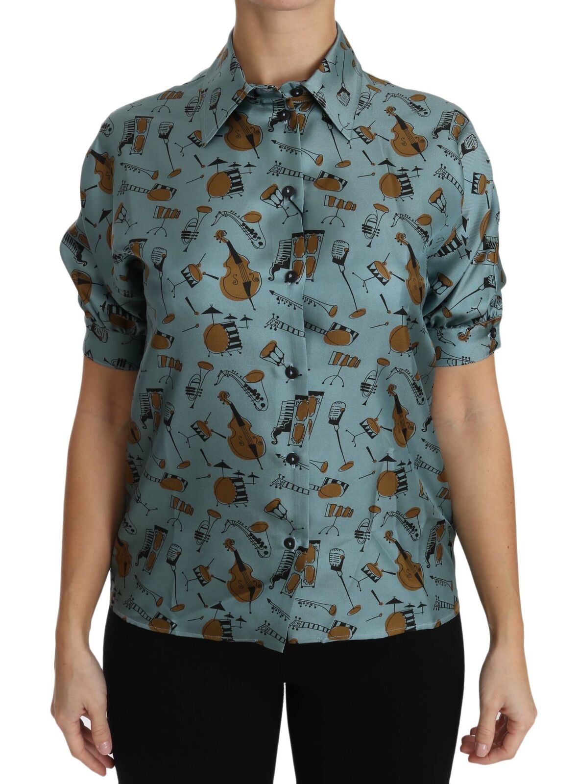 Dolce & Gabbana Elegante Blusa De Seda Multicolor Con Cuello