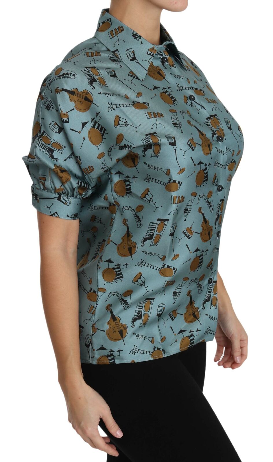 Dolce & Gabbana Elegante Blusa De Seda Multicolor Con Cuello