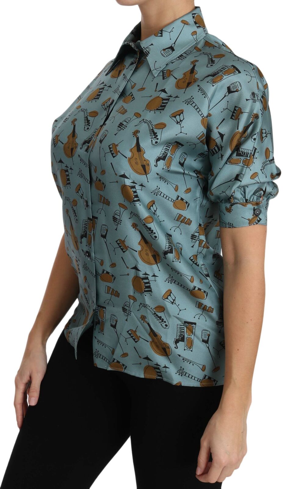Dolce & Gabbana Elegante Blusa De Seda Multicolor Con Cuello