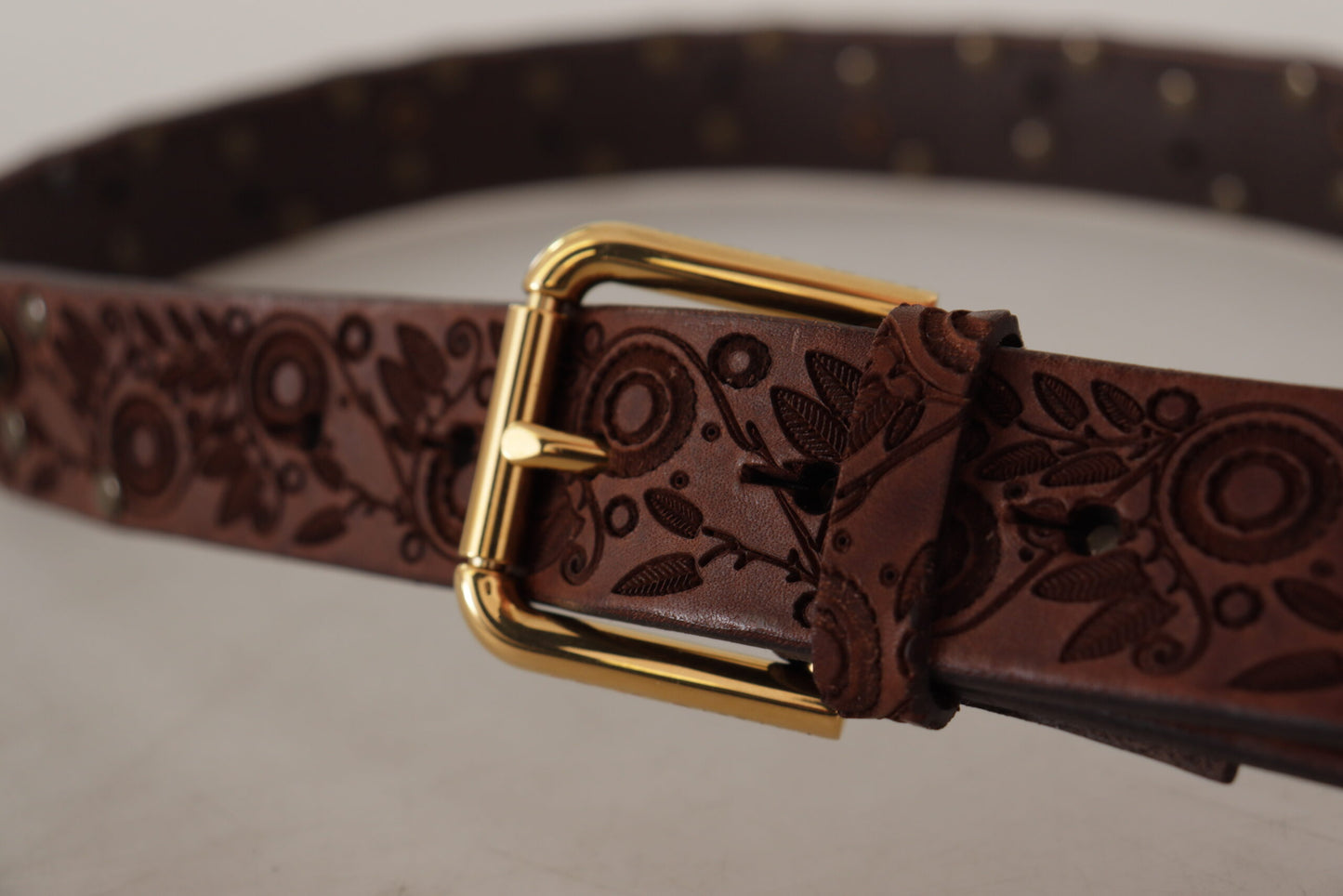 Dolce & Gabbana Elegante Cinturón de Piel con Hebilla Grabada