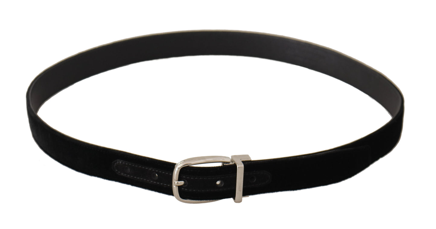 Dolce & Gabbana Elegante cinturón negro de terciopelo con hebilla con logo
