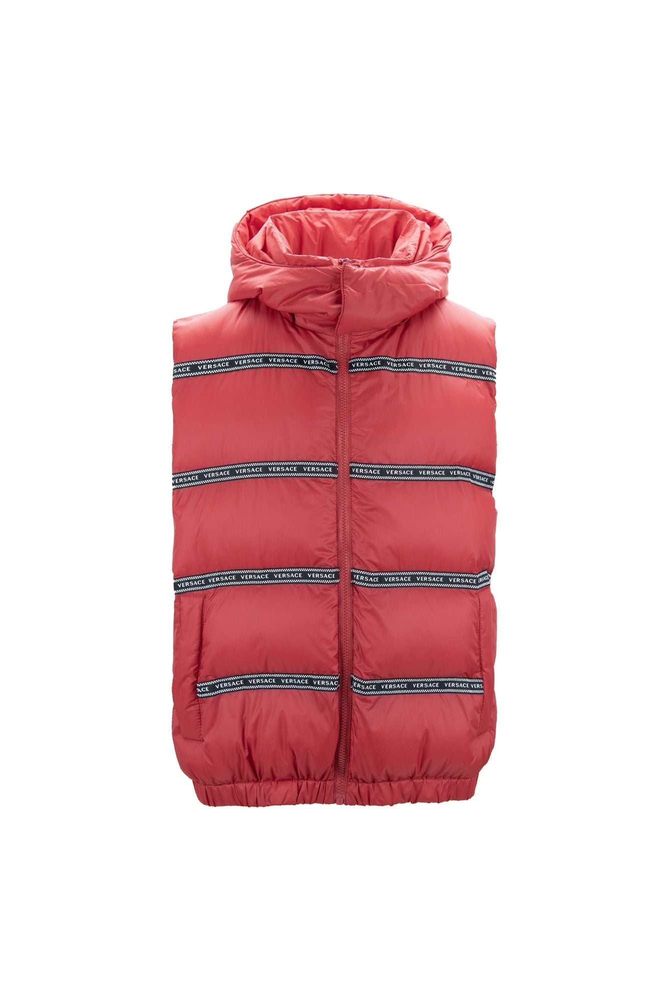 Elegant Red Versace Logo Vest with Detachable Hood – IT46 | S par Versace | Disponible sur Sandy Store ByNet