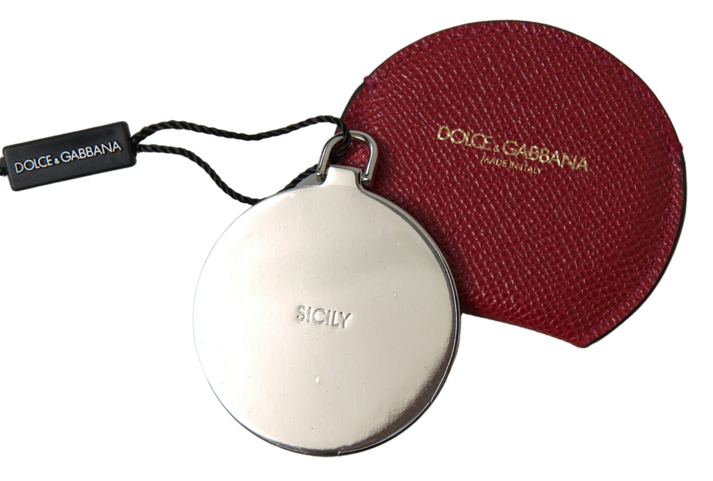 Dolce & Gabbana Elegante soporte para espejo de mano de cuero rojo