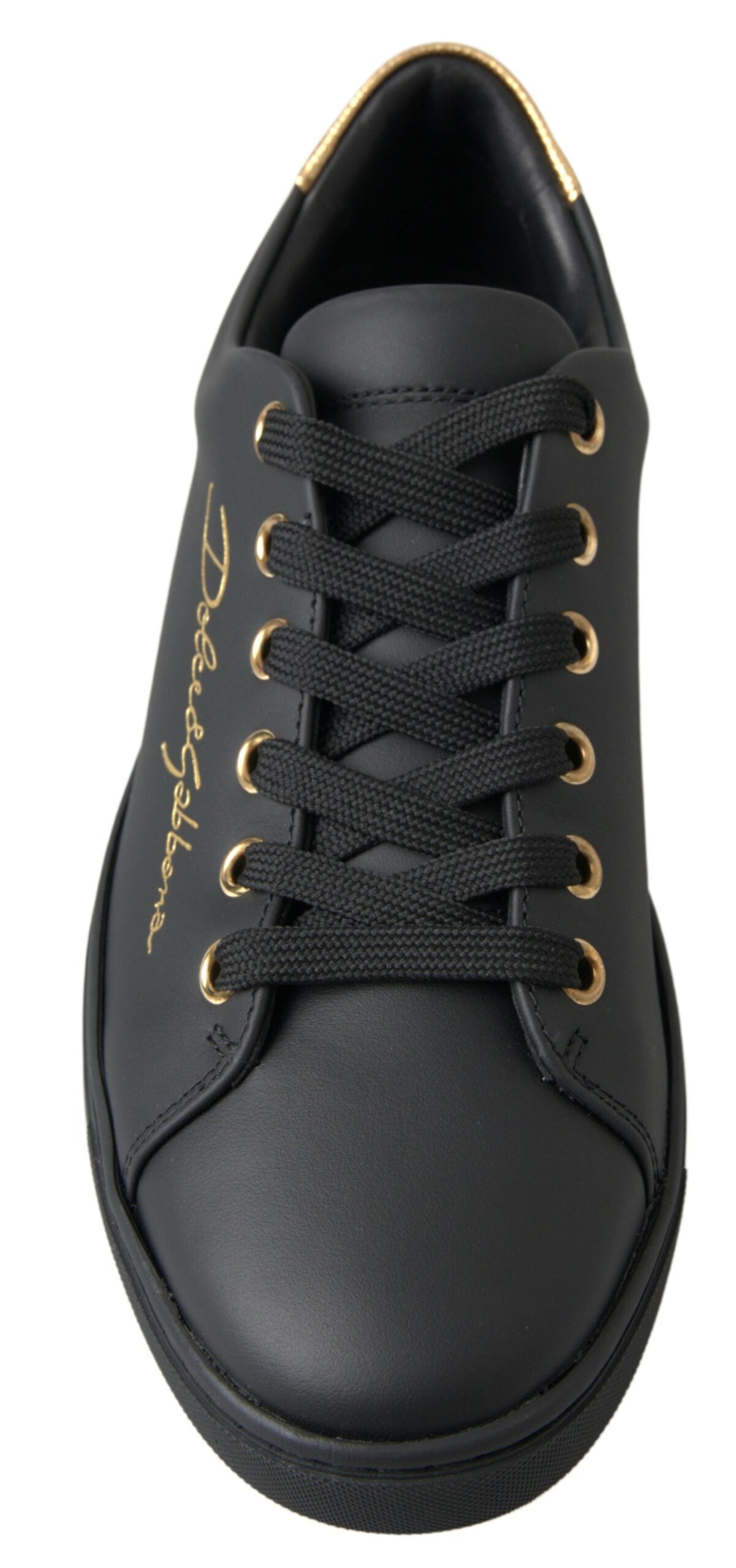 Dolce & Gabbana Zapatillas clásicas de cuero negro dorado