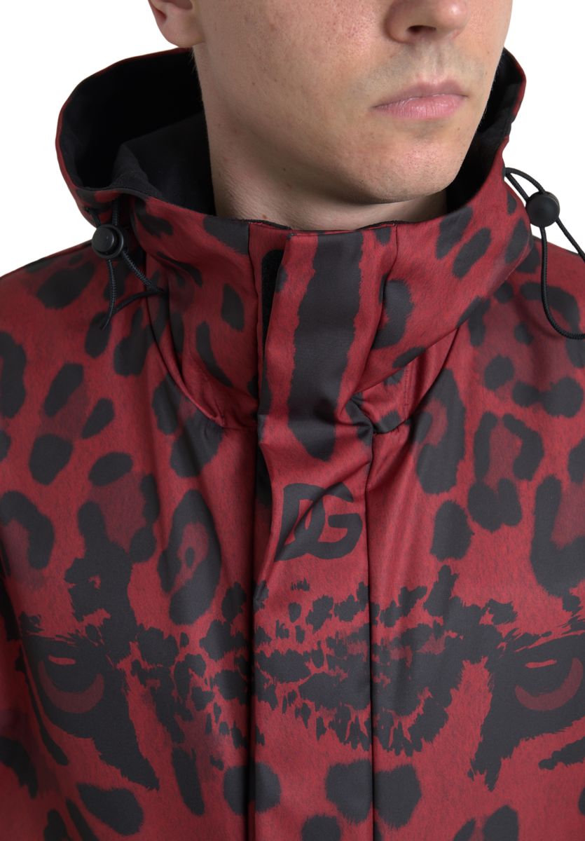 Dolce & Gabbana Chaqueta con capucha con estampado de leopardo rojo radiante