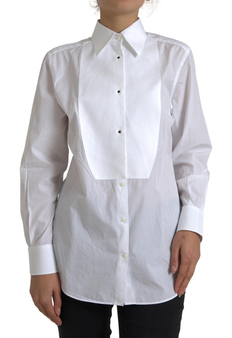 Dolce & Gabbana Camisa de vestir elegante de popelina de algodón blanca