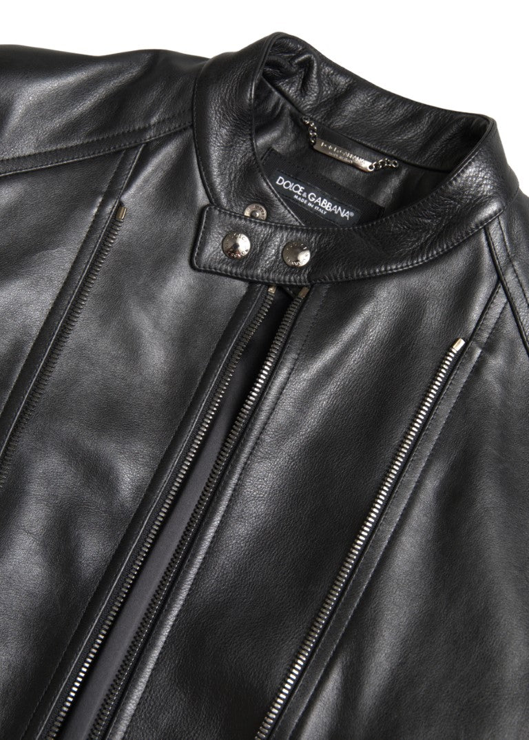 Dolce & Gabbana Elegante chaqueta motera de cuero negra