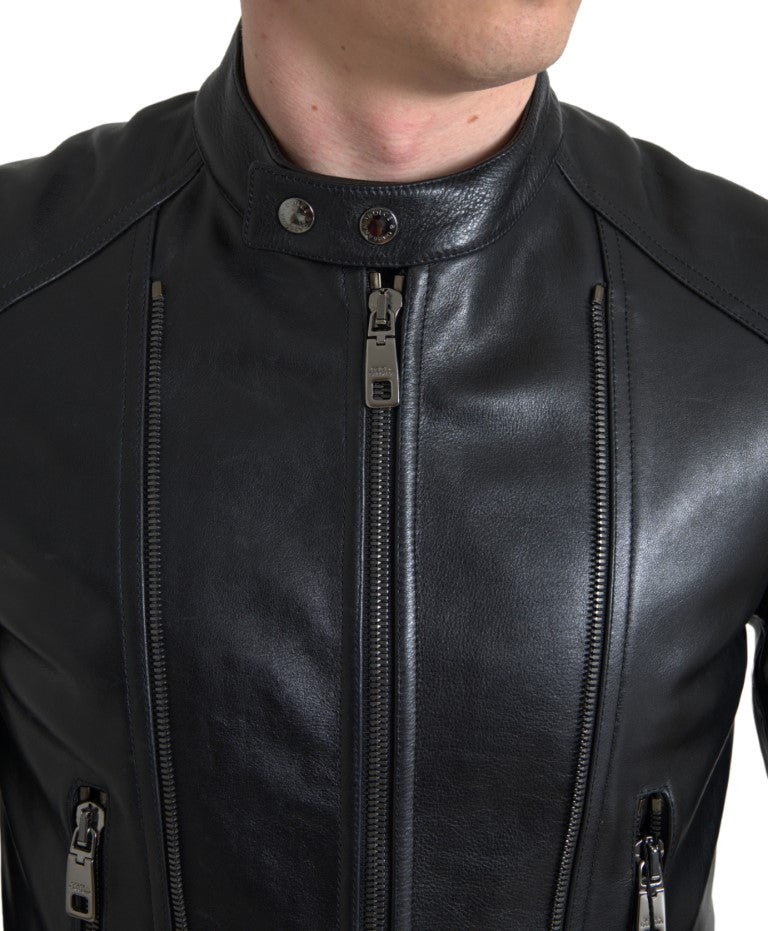 Dolce & Gabbana Elegante chaqueta motera de cuero negra