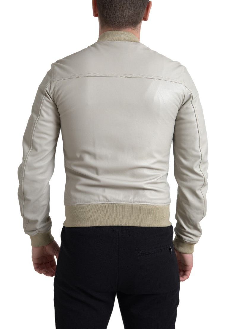 Dolce & Gabbana Cazadora bomber de cuero color crema