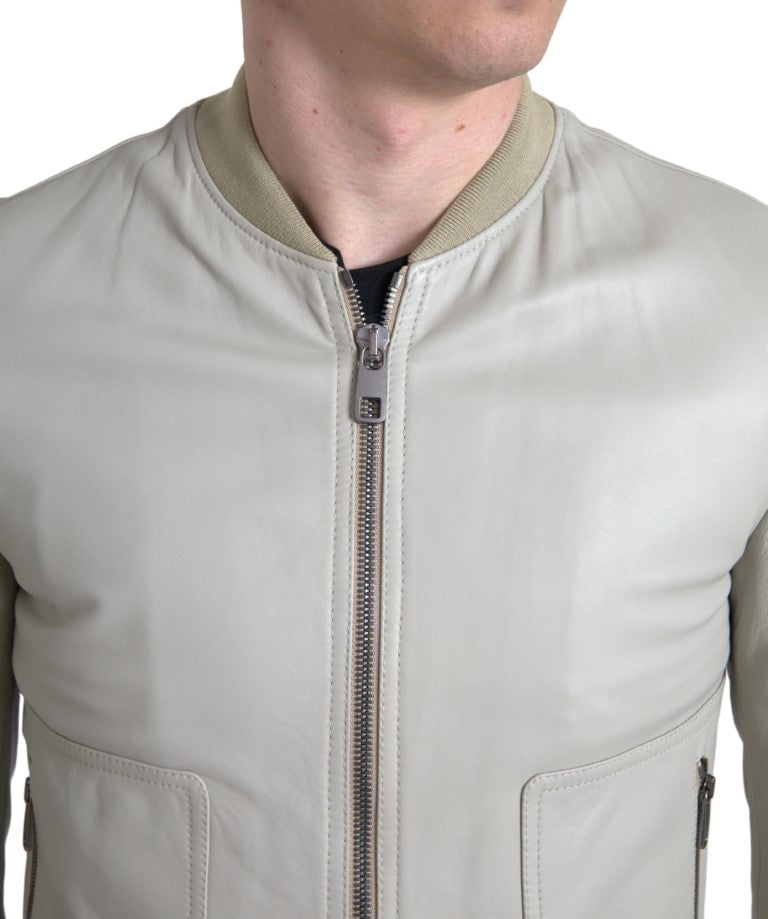 Dolce & Gabbana Cazadora bomber de cuero color crema