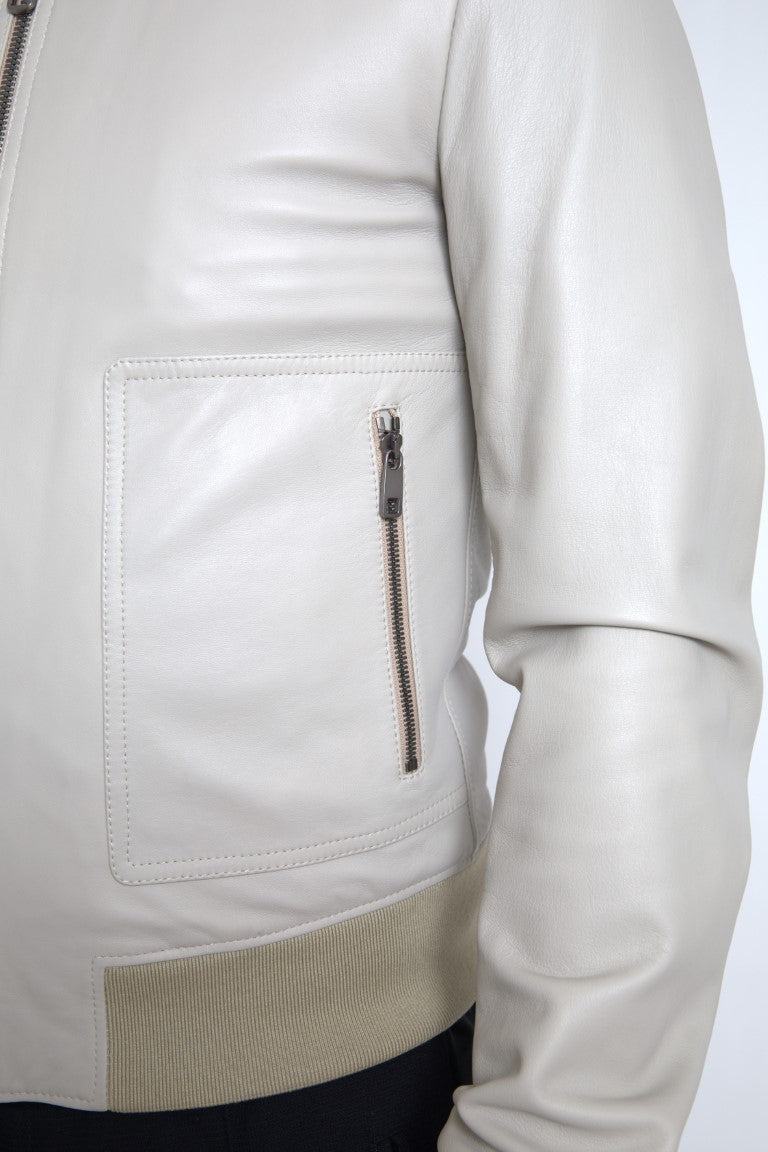 Dolce & Gabbana Cazadora bomber de cuero color crema