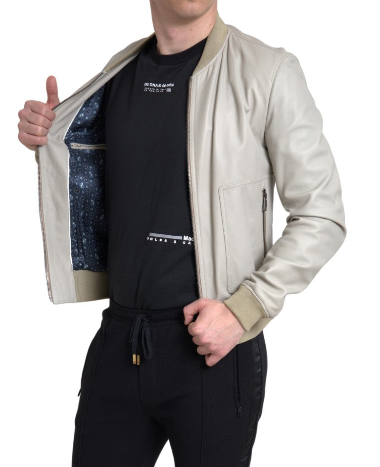 Dolce & Gabbana Cazadora bomber de cuero color crema