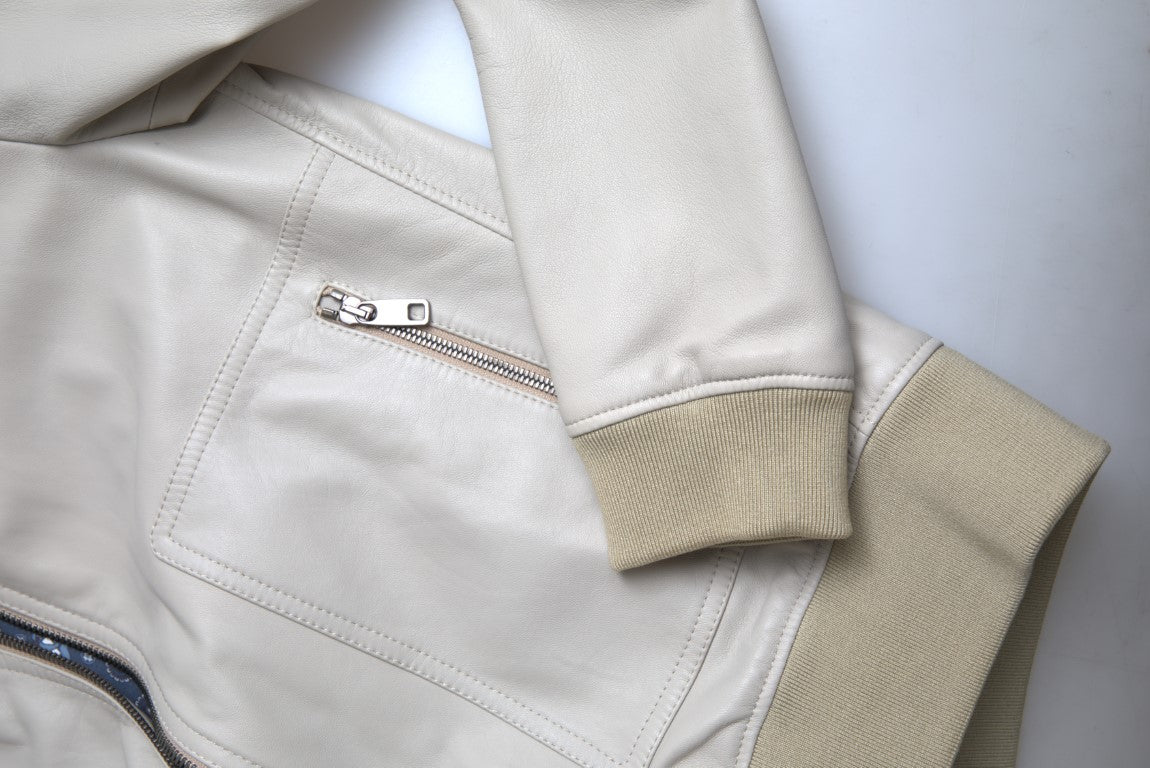 Dolce & Gabbana Cazadora bomber de cuero color crema