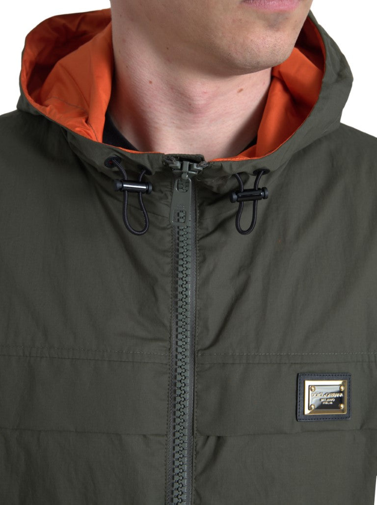 Dolce & Gabbana Elegante chaqueta con capucha y cremallera completa en verde y naranja
