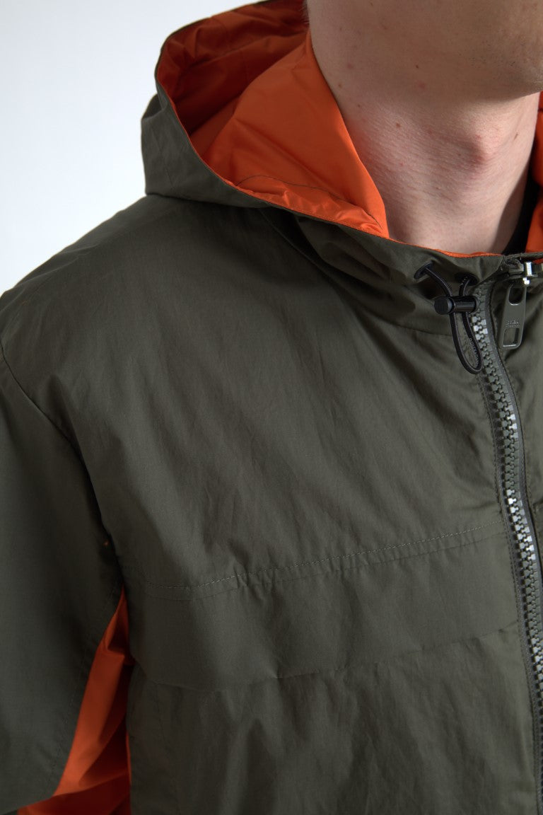 Dolce & Gabbana Elegante chaqueta con capucha y cremallera completa en verde y naranja