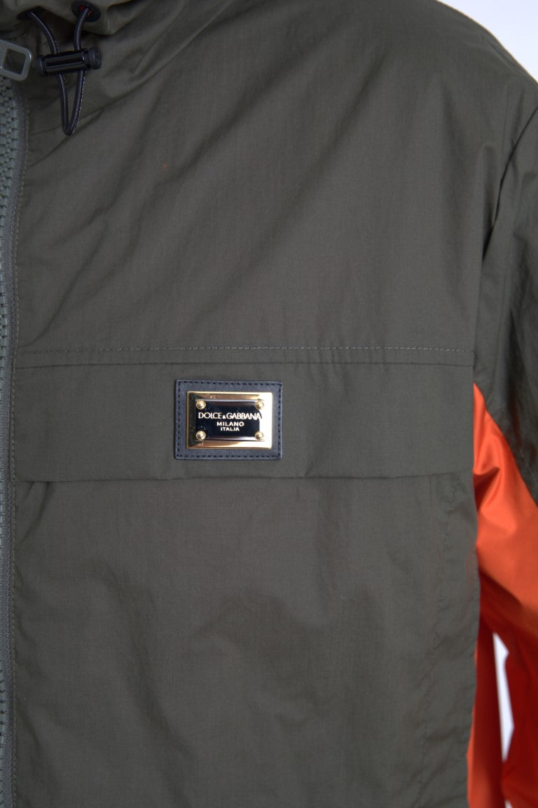 Dolce & Gabbana Elegante chaqueta con capucha y cremallera completa en verde y naranja