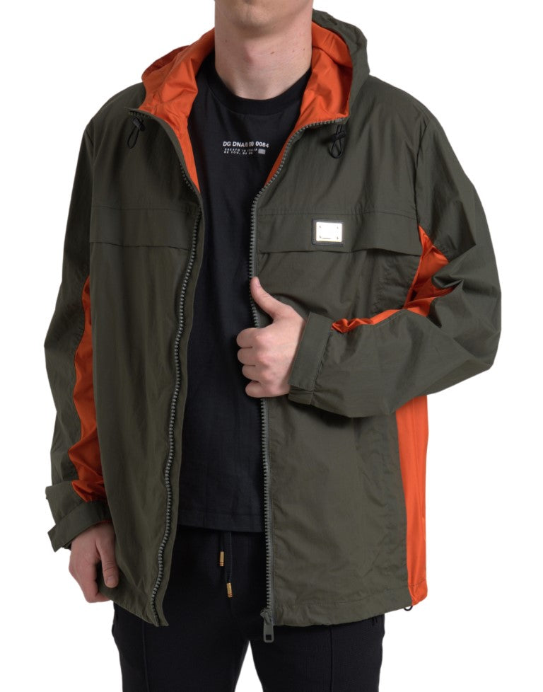Dolce & Gabbana Elegante chaqueta con capucha y cremallera completa en verde y naranja
