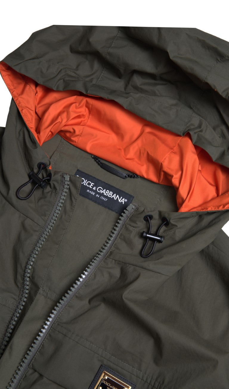 Dolce & Gabbana Elegante chaqueta con capucha y cremallera completa en verde y naranja