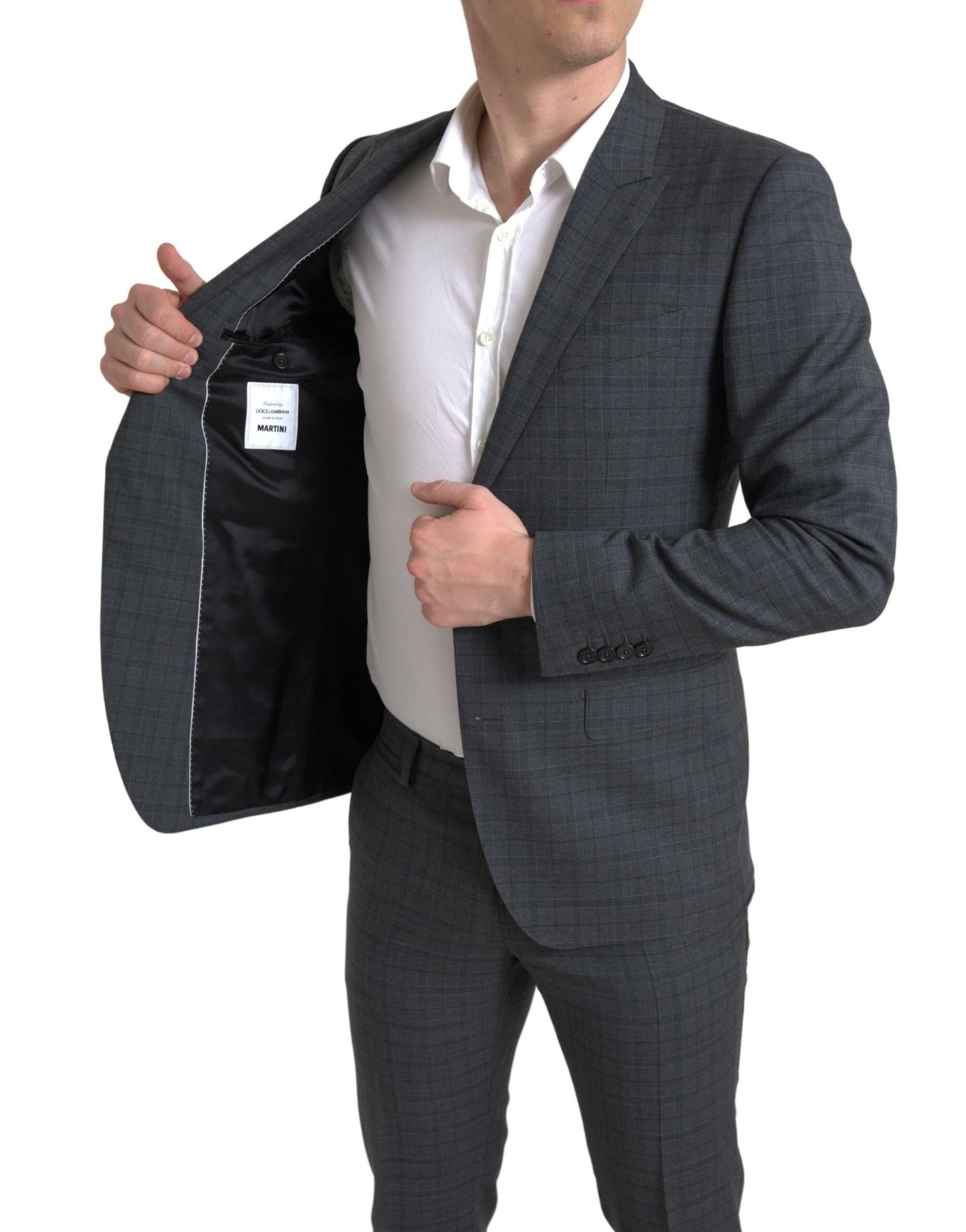 Dolce & Gabbana Elegante traje gris de corte slim a cuadros