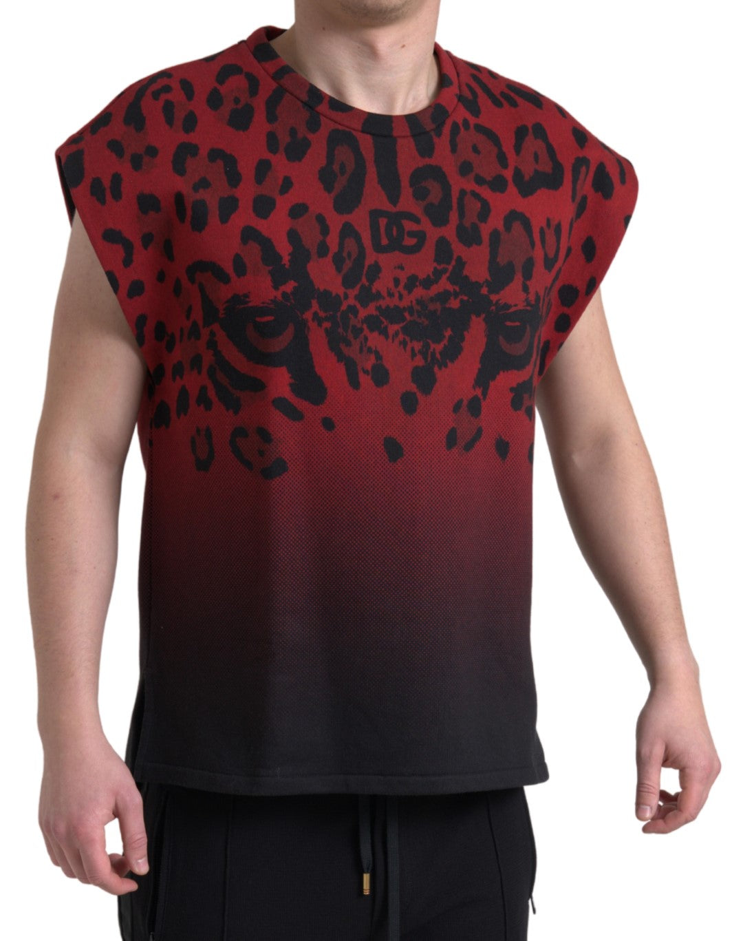 Dolce & Gabbana Camiseta sin mangas de algodón con estampado de leopardo rojo