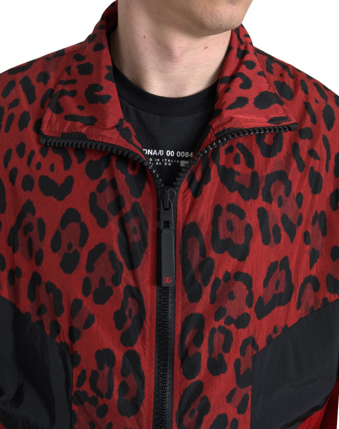 Dolce & Gabbana Chaqueta tipo suéter con cremallera de leopardo rojo