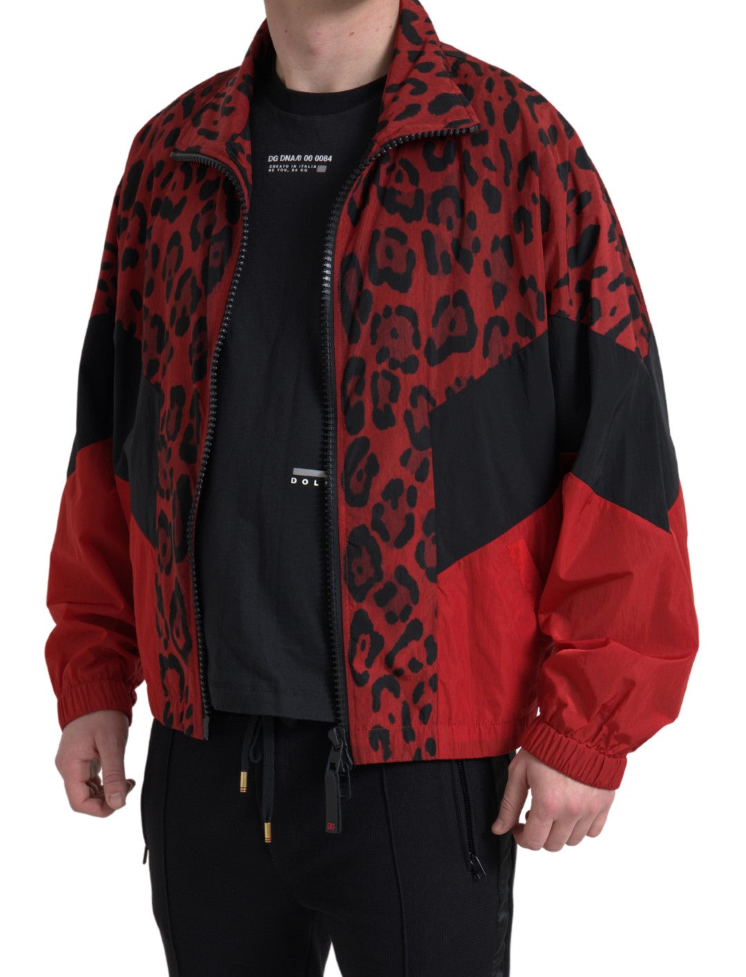 Dolce & Gabbana Chaqueta tipo suéter con cremallera de leopardo rojo