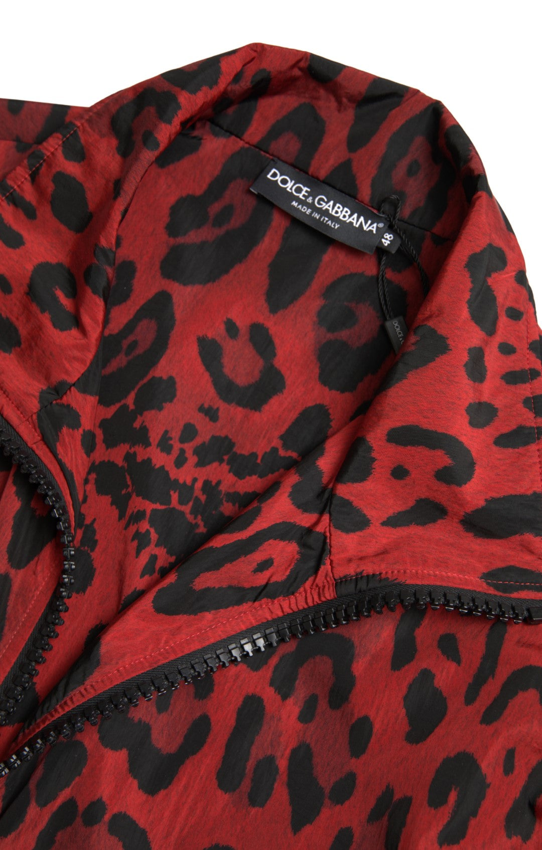 Dolce & Gabbana Chaqueta tipo suéter con cremallera de leopardo rojo