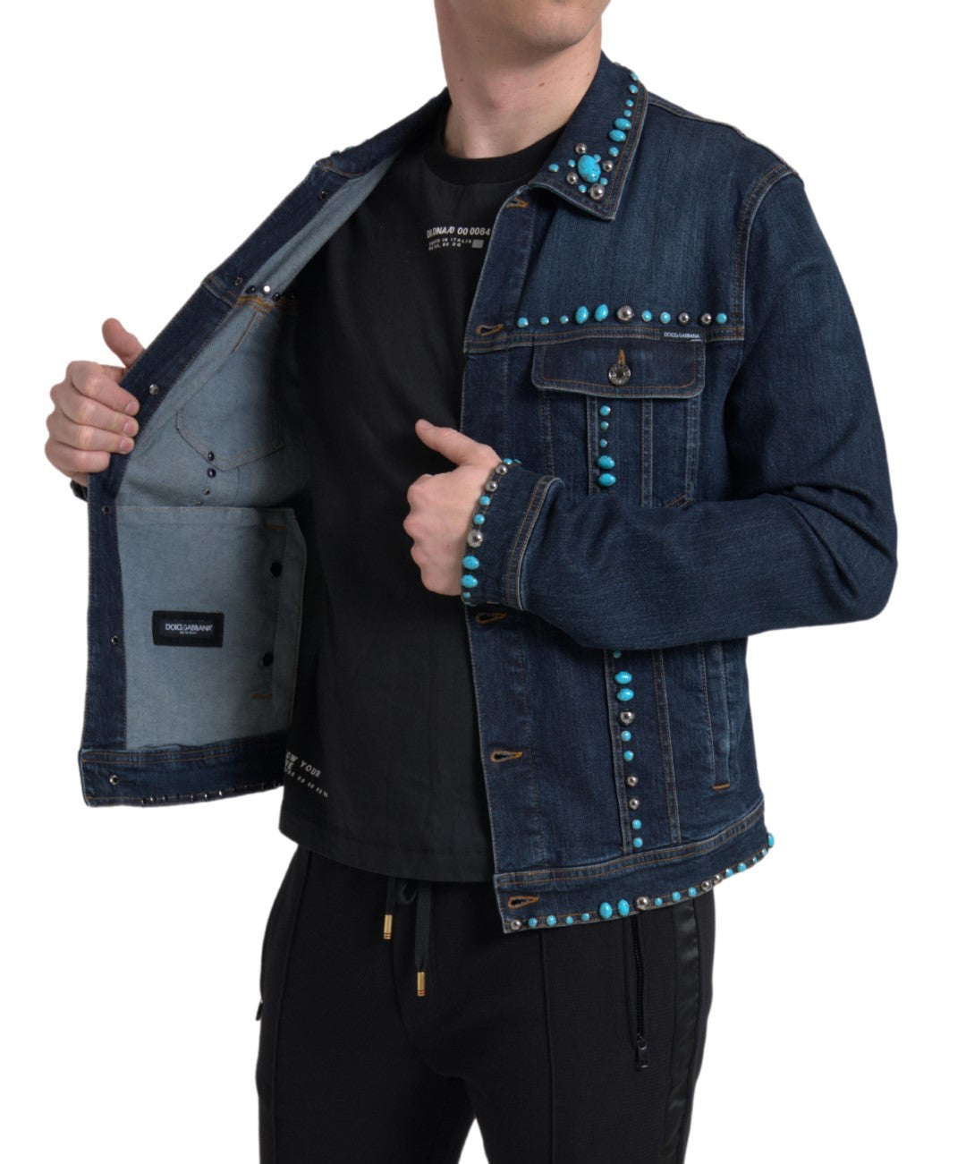 Dolce & Gabbana Chaqueta vaquera turquesa con adornos