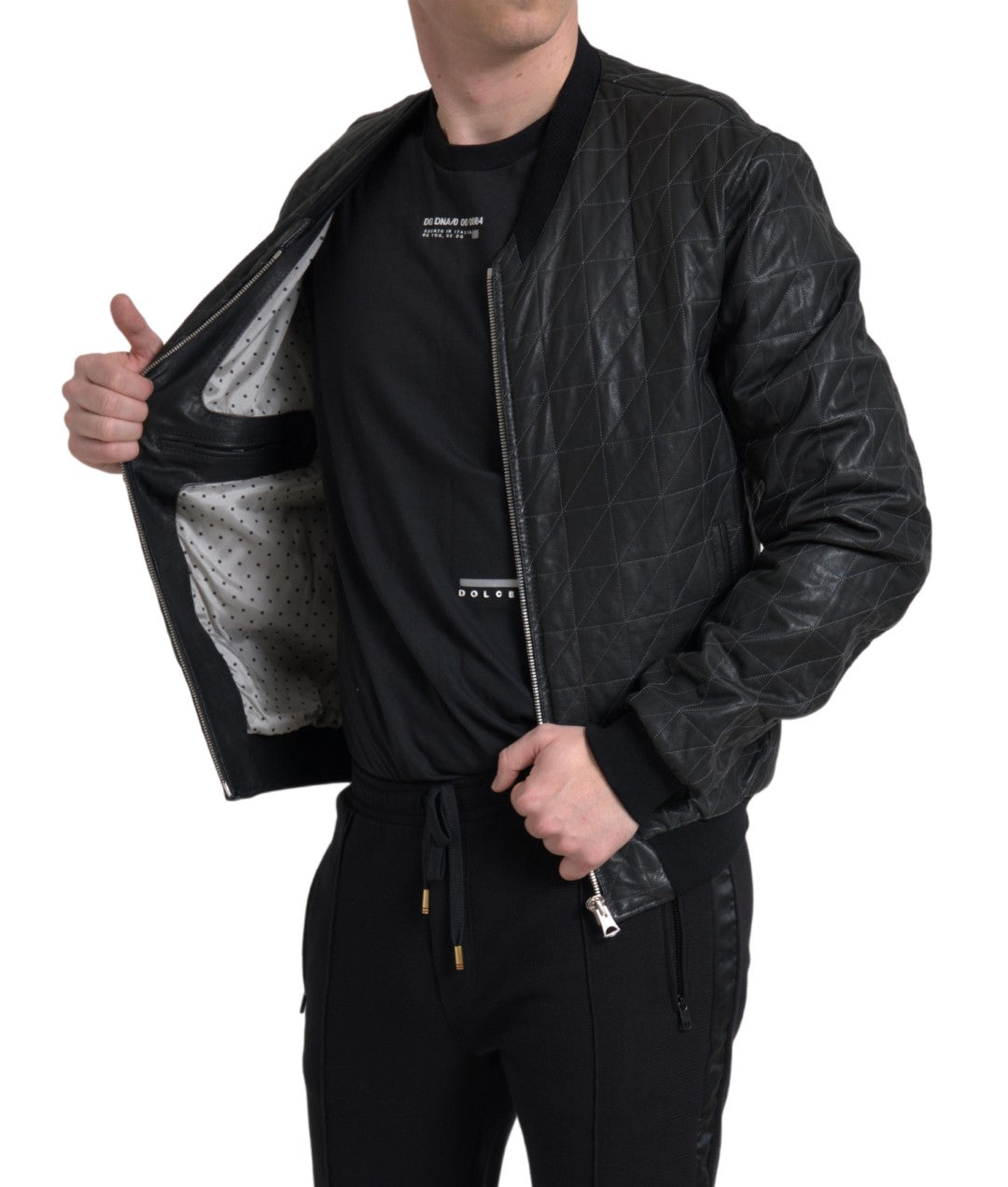 Dolce & Gabbana Elegante chaqueta bomber de cuero negra