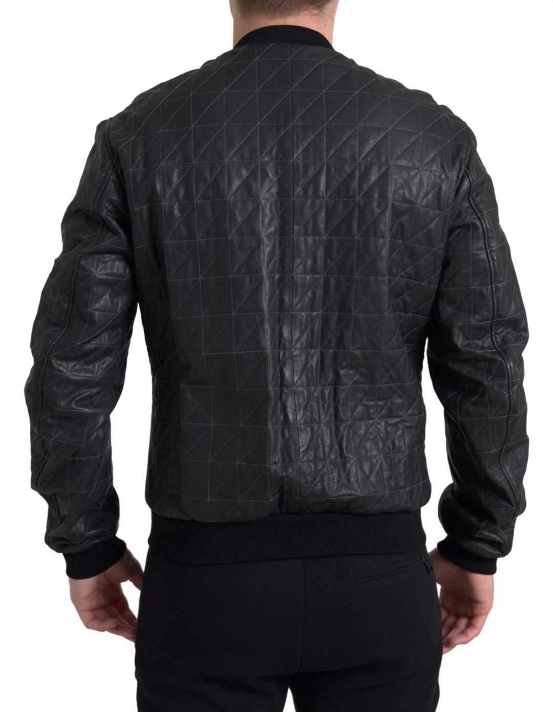 Dolce & Gabbana Elegante chaqueta bomber de cuero negra