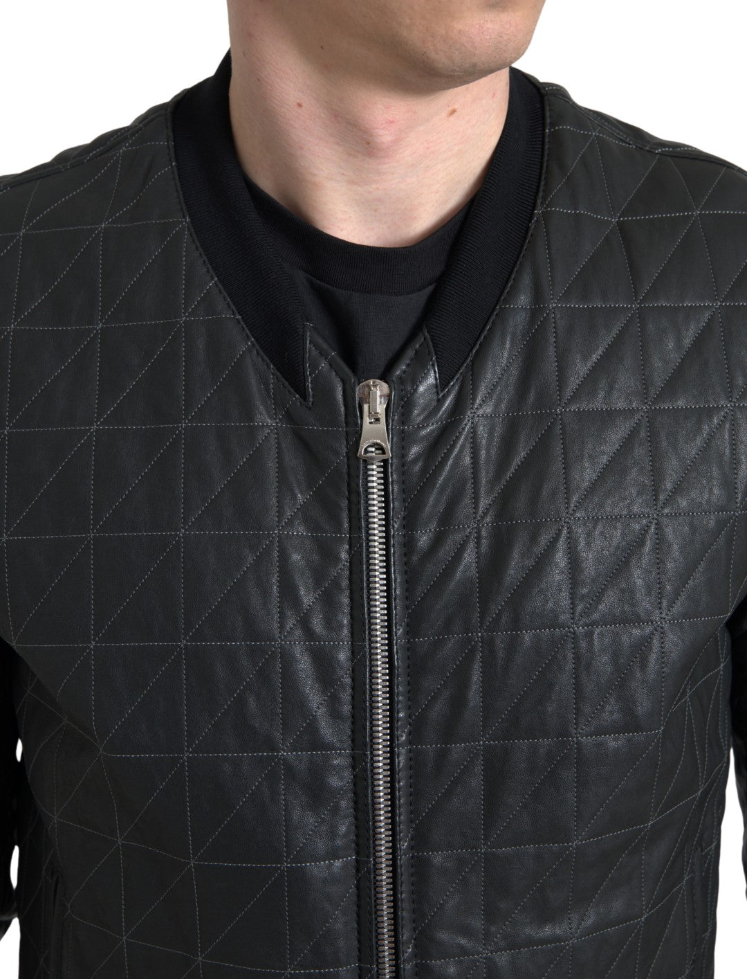 Dolce & Gabbana Elegante chaqueta bomber de cuero negra