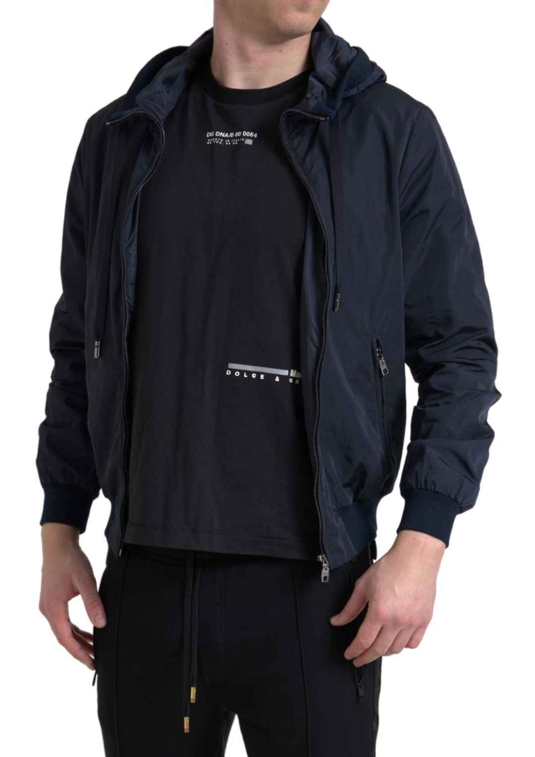 Dolce & Gabbana Elegante Sudadera Azul Con Capucha Y Cierre De Cremallera