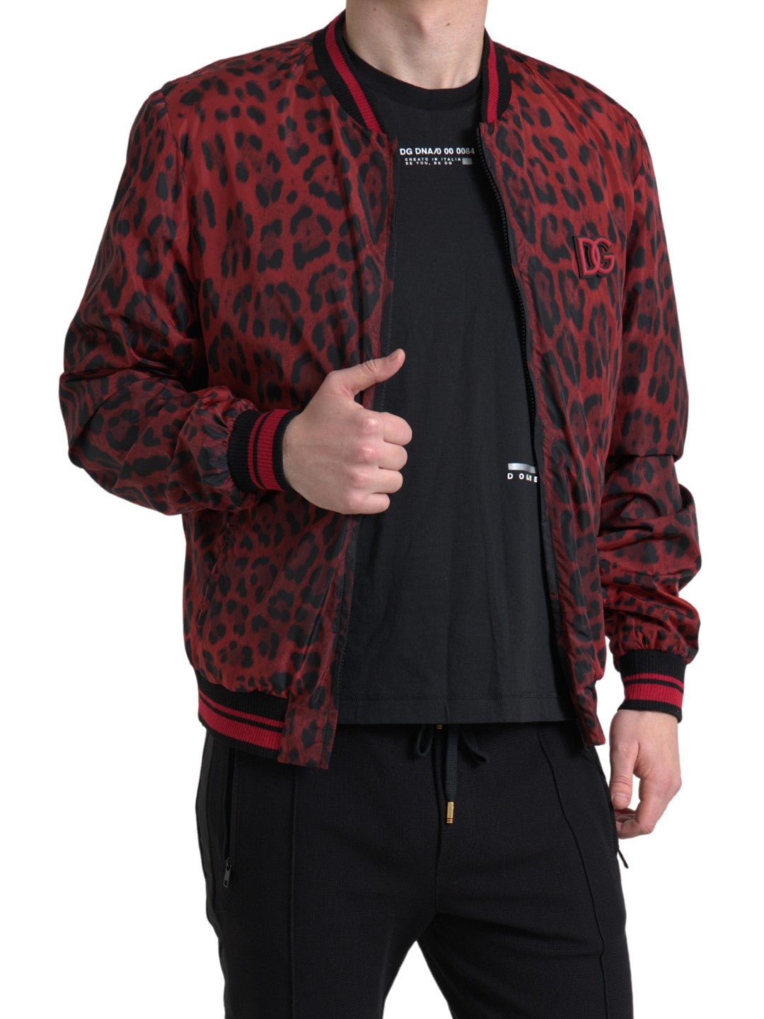 Dolce & Gabbana Cazadora bomber roja con estampado de leopardo