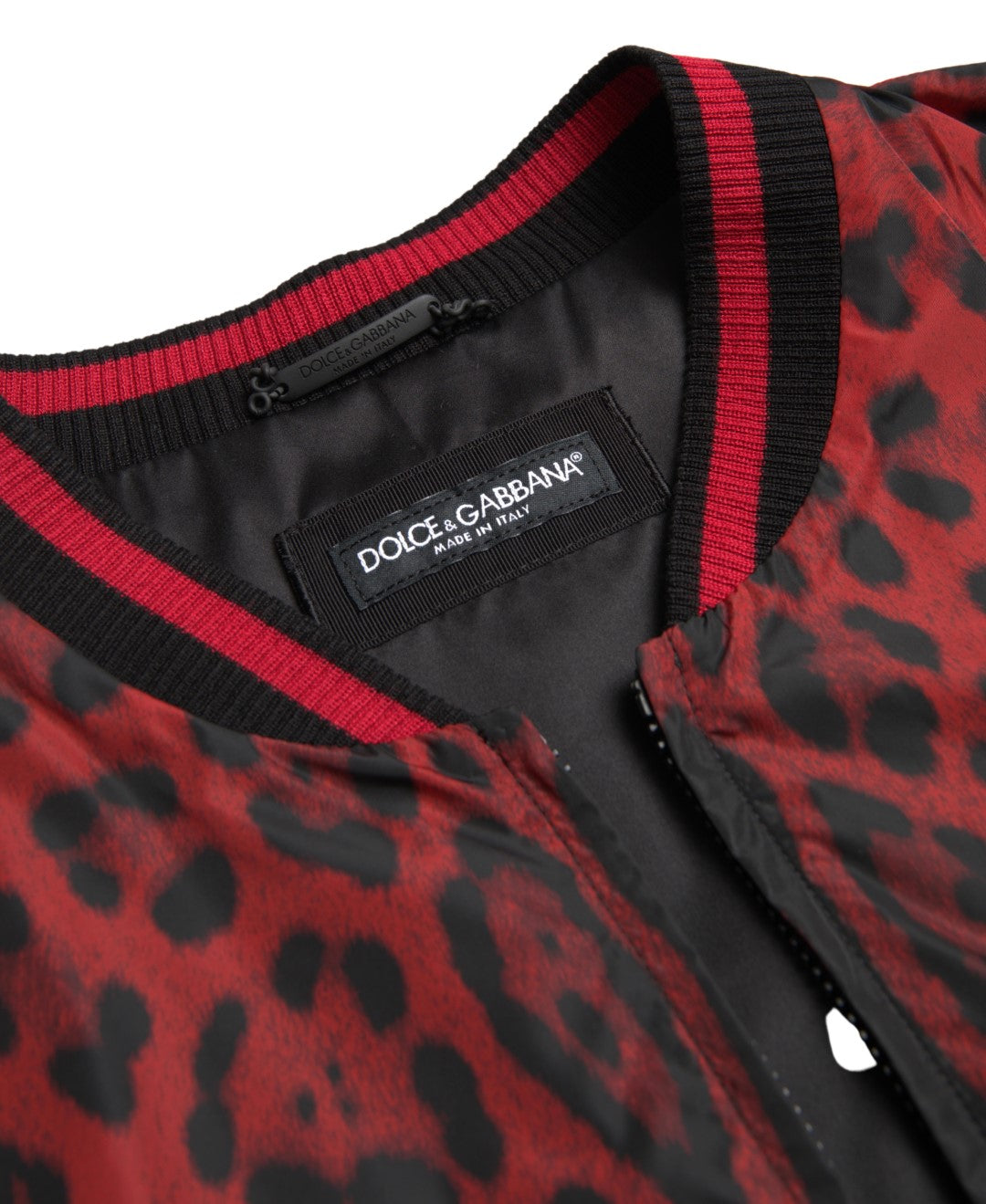 Dolce & Gabbana Cazadora bomber roja con estampado de leopardo