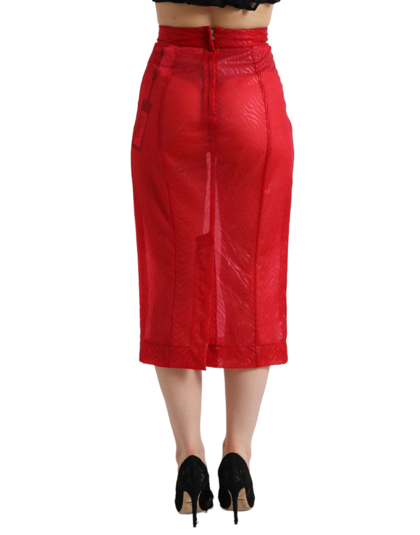 Dolce & Gabbana Falda midi transparente de cintura alta roja elegante