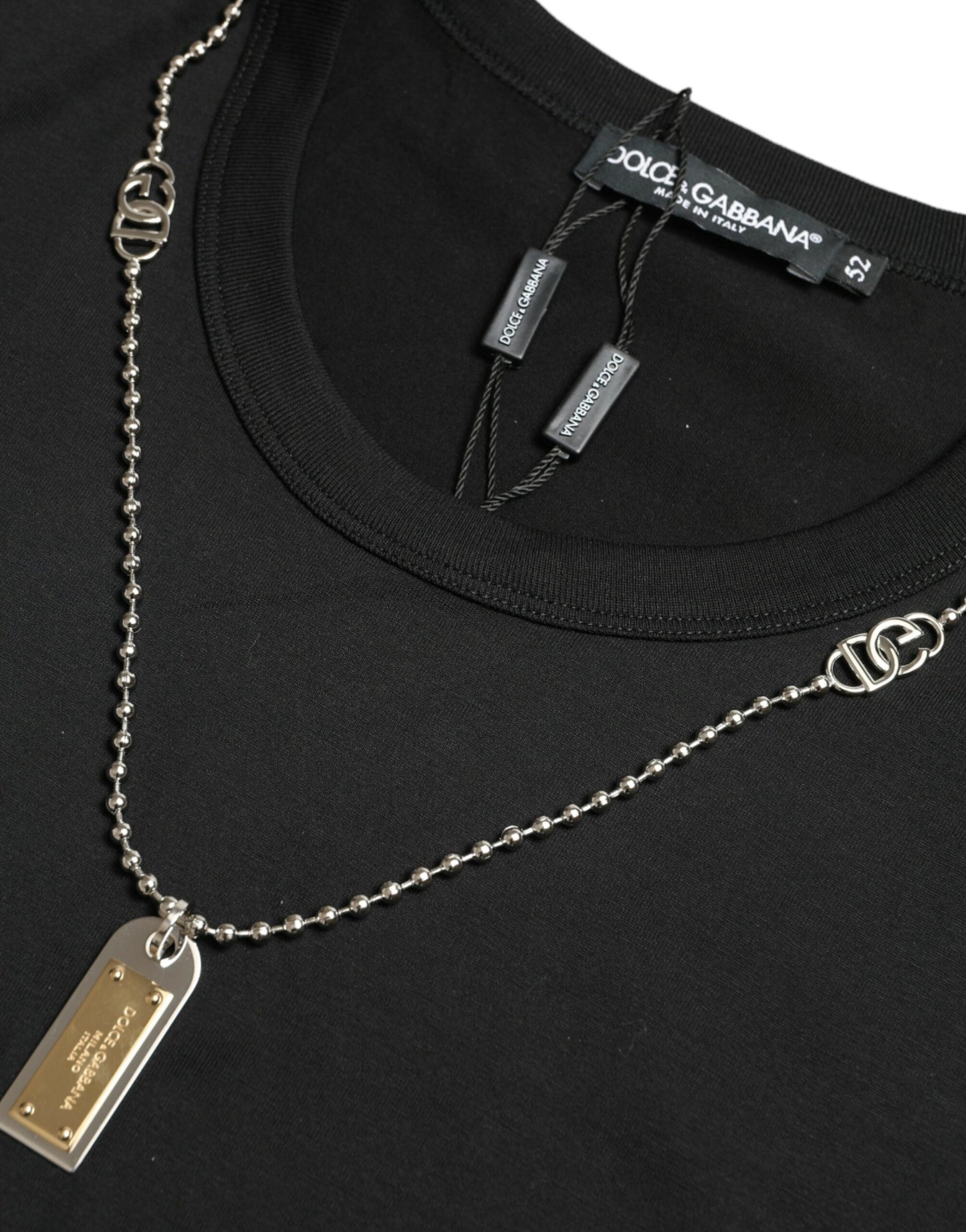Dolce & Gabbana Camiseta elegante de algodón con cuello redondo y detalle de cadena