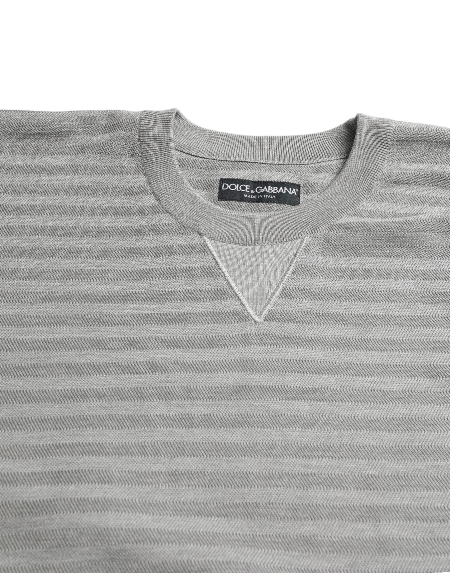 Dolce & Gabbana Elegante jersey de cuello redondo de seda a rayas grises