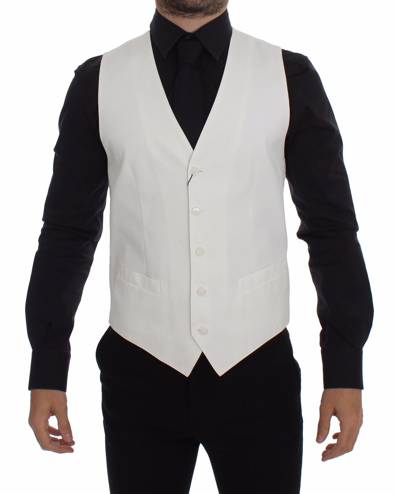 Dolce & Gabbana Elegante chaleco de vestir de seda de algodón blanco