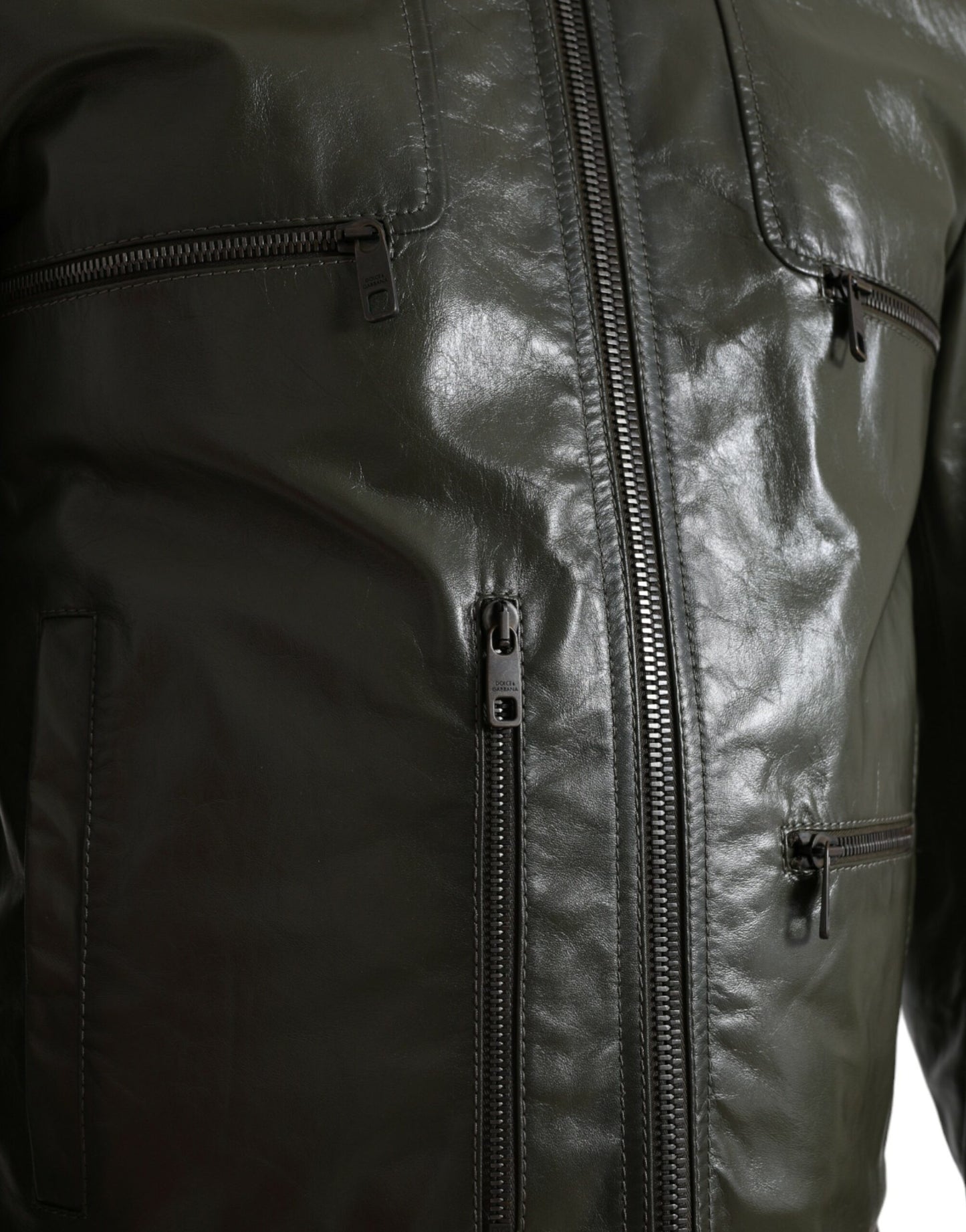 Dolce & Gabbana Chaqueta motera de cuero Emerald Elegance