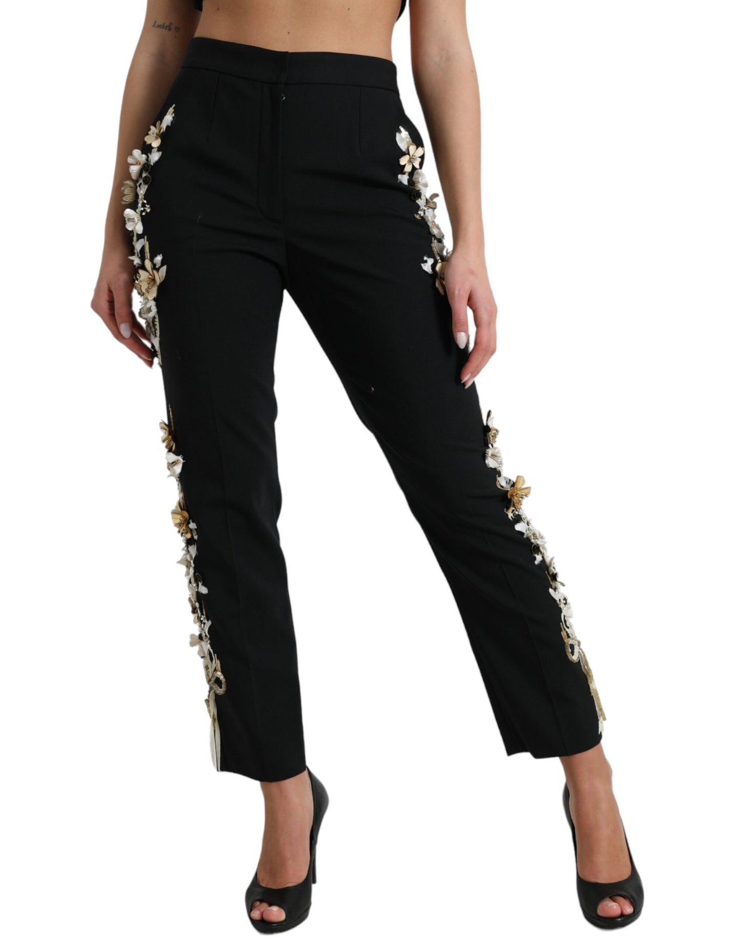Dolce & Gabbana Elegantes pantalones cónicos florales de cintura alta