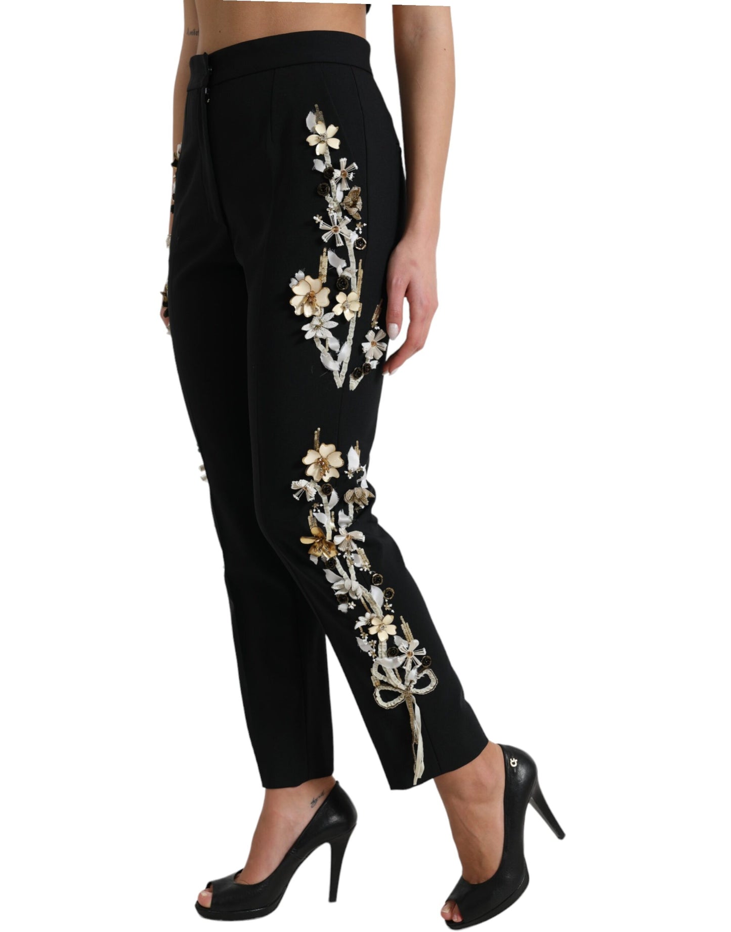 Dolce & Gabbana Elegantes pantalones cónicos florales de cintura alta