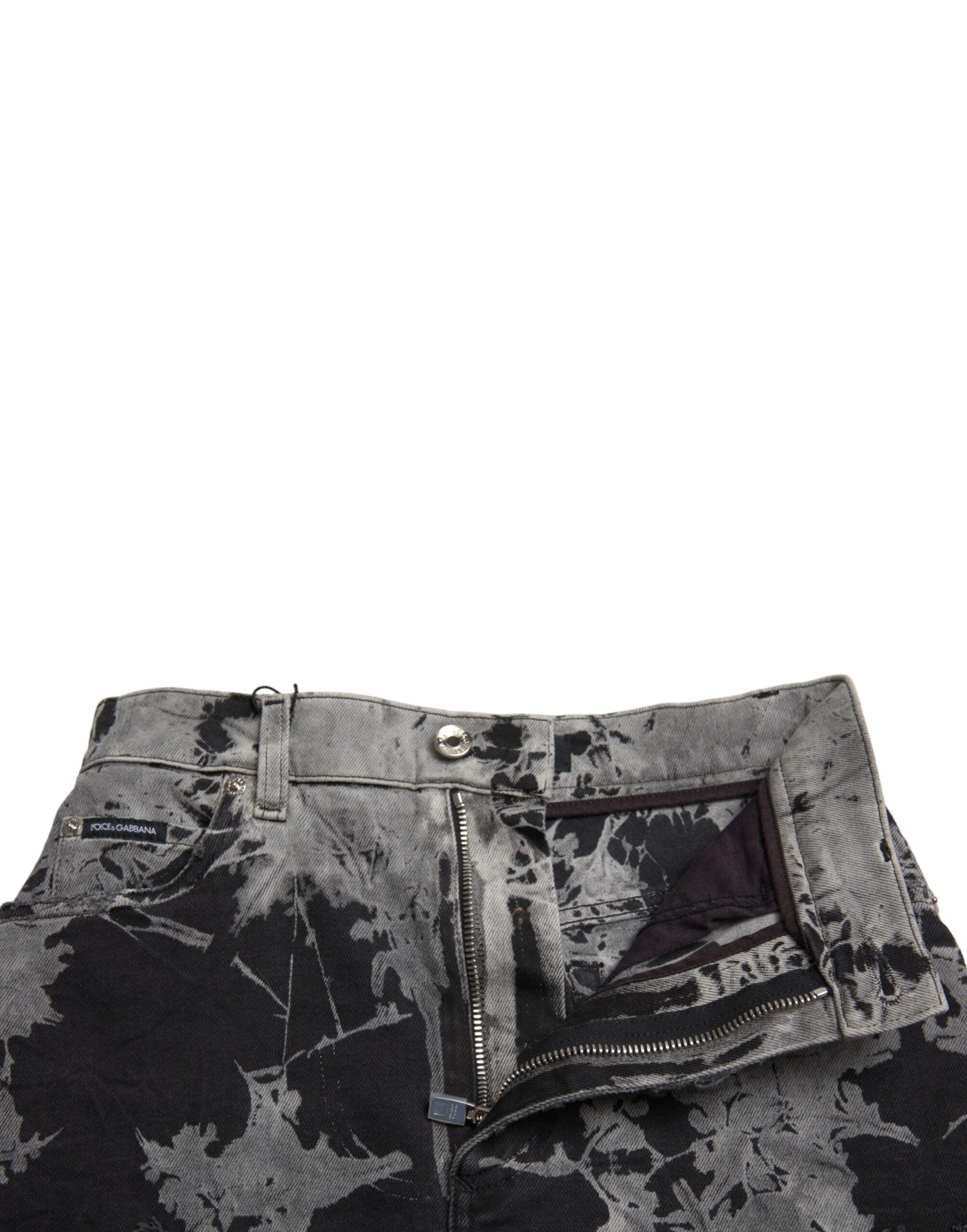 Dolce & Gabbana Minifalda vaquera elegante de cintura alta con ribete de encaje