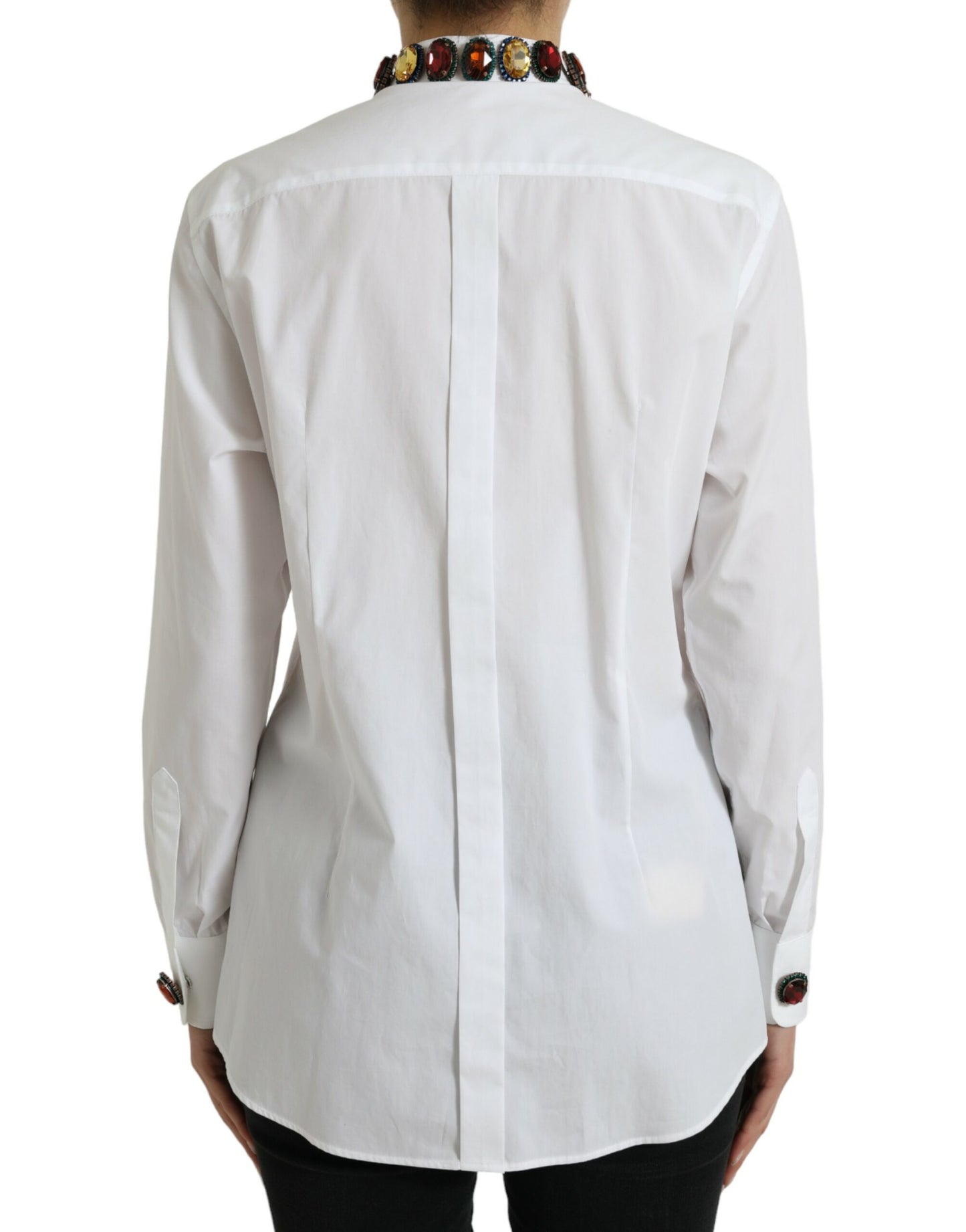 Dolce & Gabbana Elegante top de algodón blanco con adornos de cristales